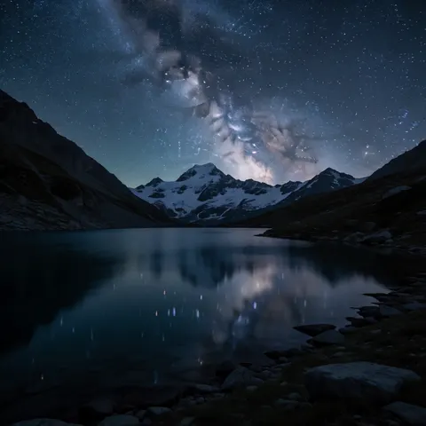 Alpine lake under the Milky Way