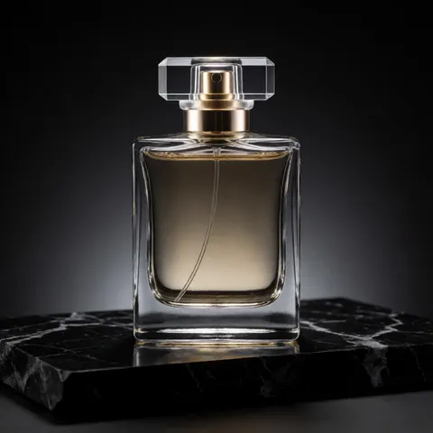 Perfume bottle on black marble